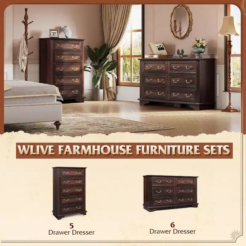 Commode haute en bois à cinq tiroirs