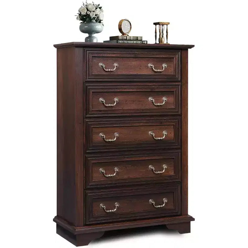 Commode haute en bois à cinq tiroirs