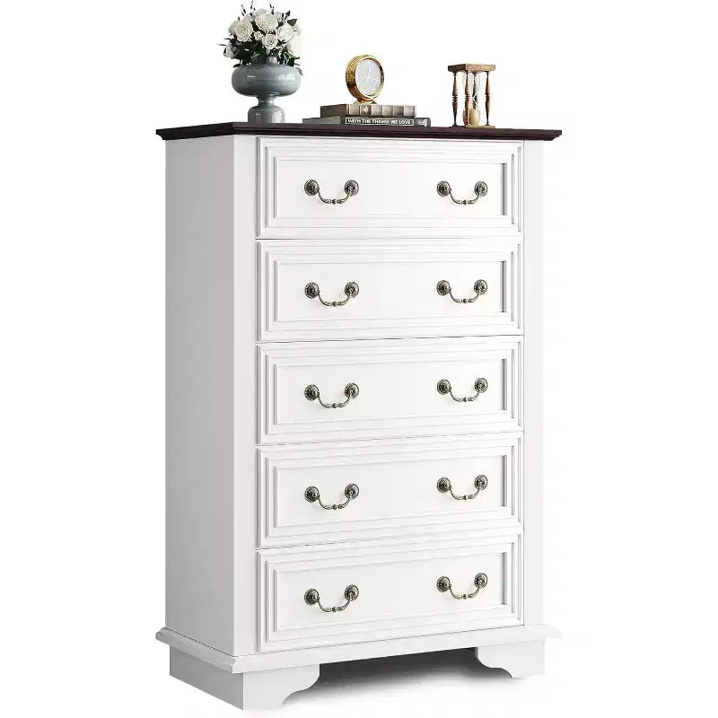 Commode haute en bois à cinq tiroirs