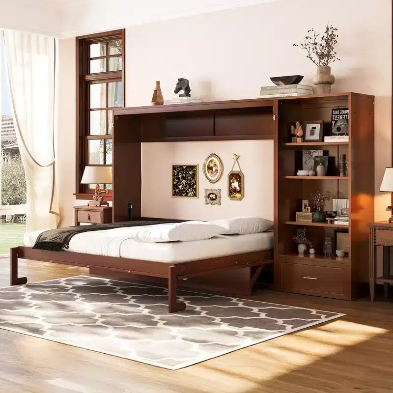 Lit escamotable queen-size avec étagères