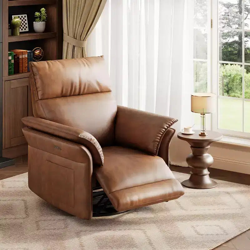 Power Recliner Chair 270 Swivel Rocker Glider with USB Port PU Leather Upholstery Double-Layer Armrests Nursery/Living Room Chair