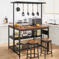47 Kitchen Island with Storage - Multifunctional Prep Table with 3-Tier Shelves Bakers Rack & 5 Hooks Coffee Station for Kitchen Organization