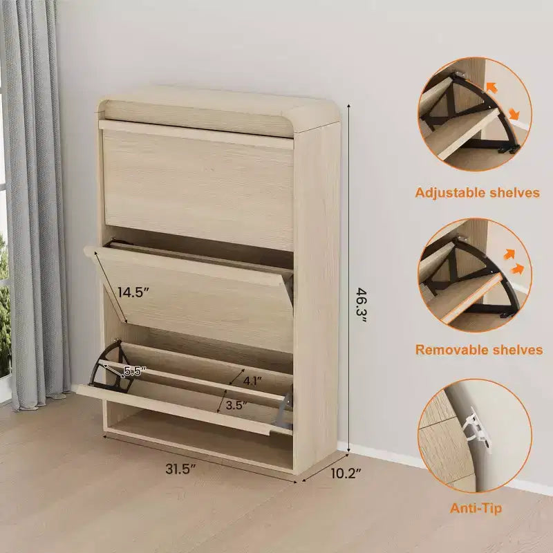 Meuble à chaussures à tiroirs à trois volets