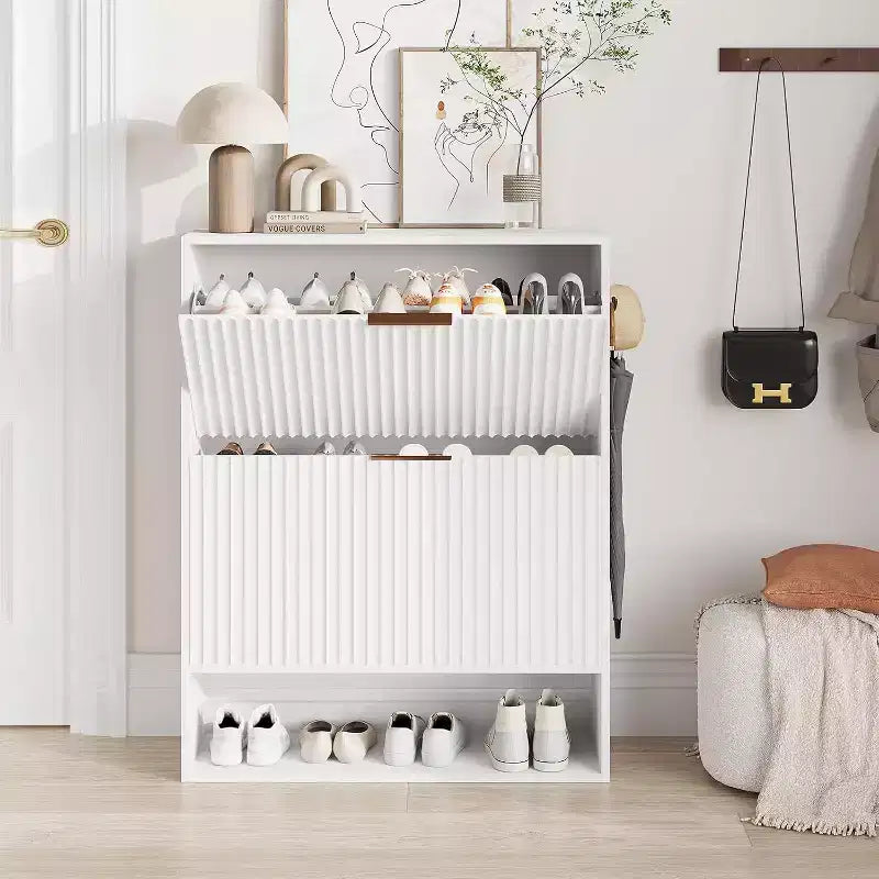 31.5 Wide Shoe Cabinet with 2 Flip Drawers Slim Hidden Shoe Storage Cabinet and Shoe Organizer Cabinet Perfect for Living room Hallway Foyer