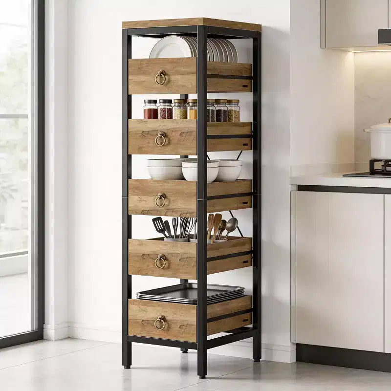 Étagère de présentation étroite à 5 niveaux pour snacks et fruits