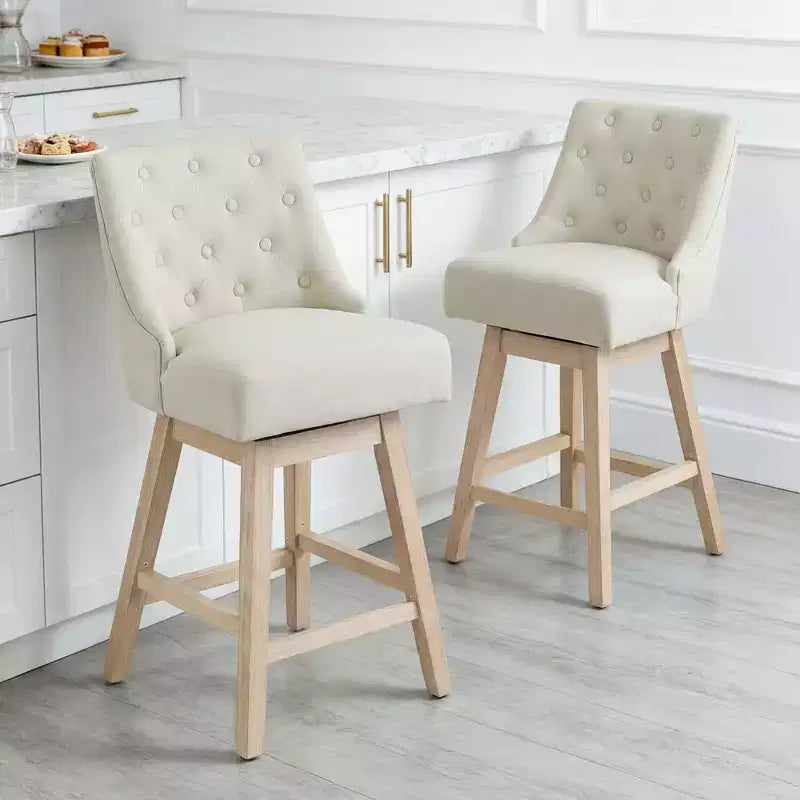 Vipbear modern style bar stool 36-inch high bar retro diamond buckle design rotatable solid wood legs linen