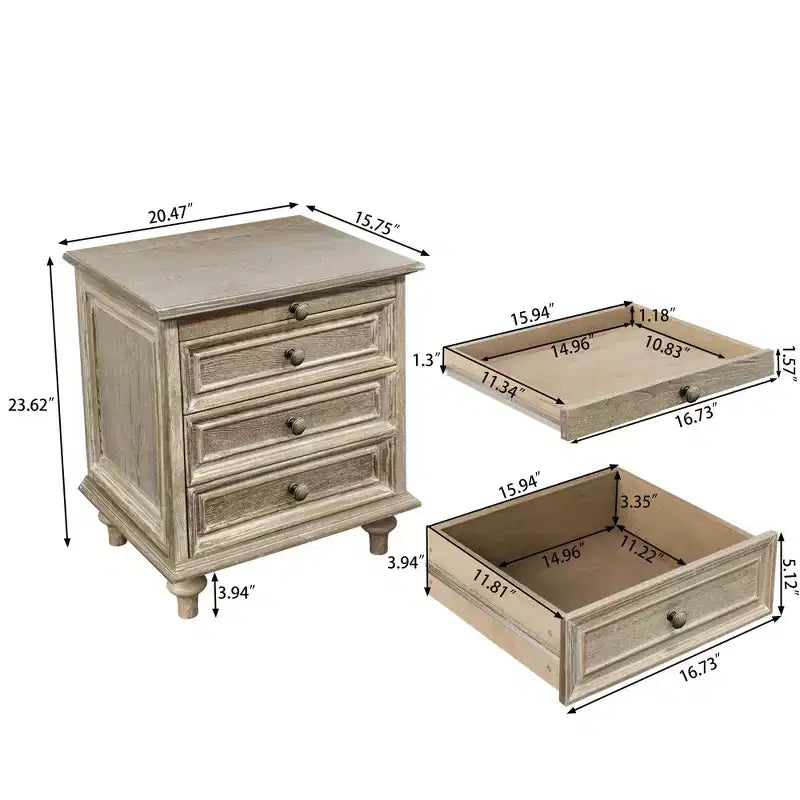 Table de chevet/table d'appoint de style rustique à quatre tiroirs