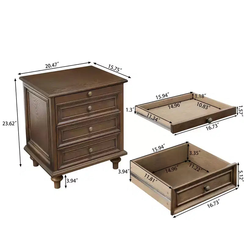 Table de chevet/table d'appoint de style rustique à quatre tiroirs