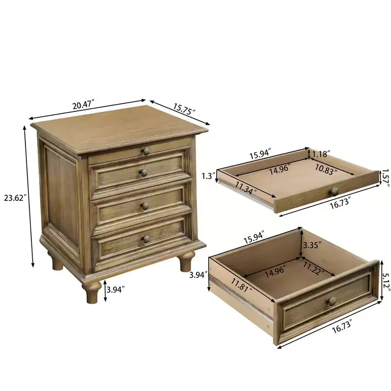 Table de chevet/table d'appoint de style rustique à quatre tiroirs