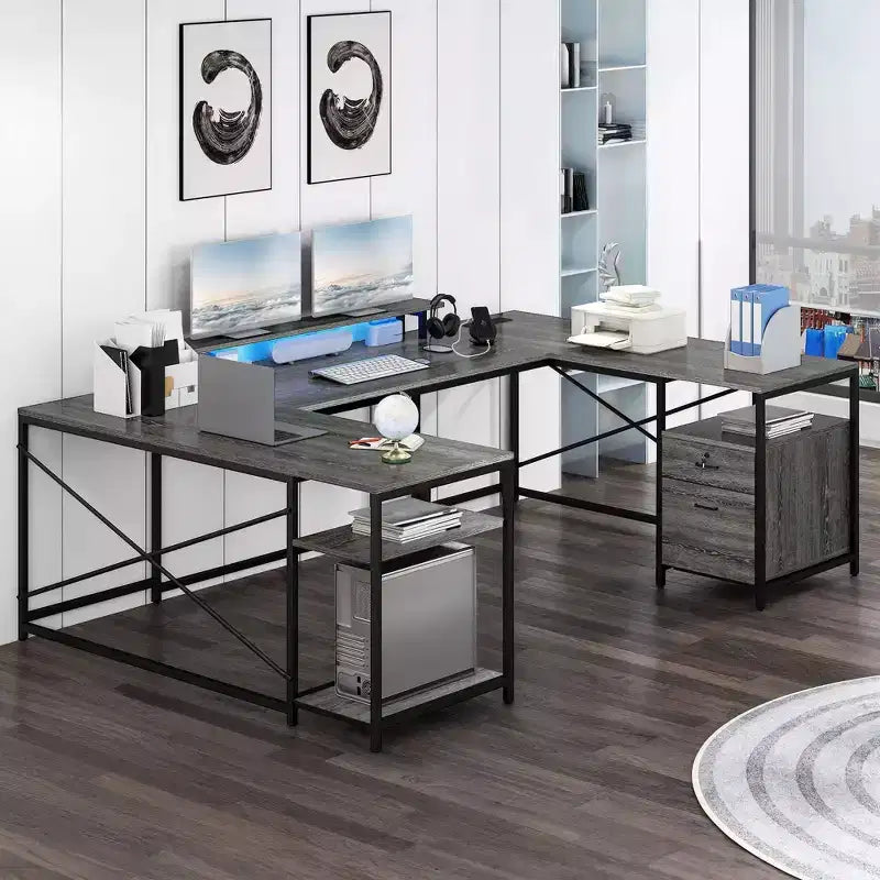 Bureau en U, pouvant être transformé en L