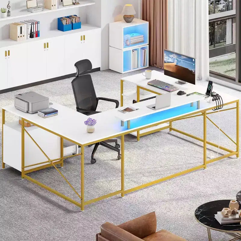 Bureau en U, pouvant être transformé en L