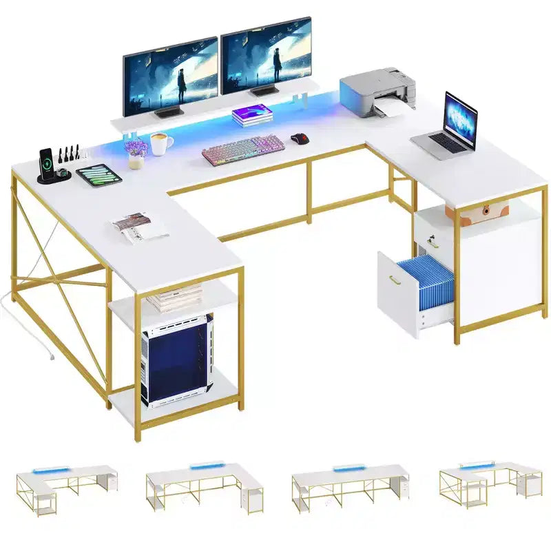 Bureau en U, pouvant être transformé en L