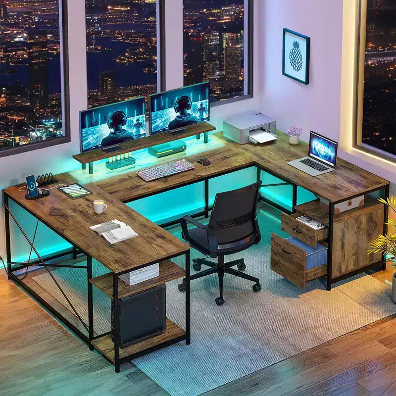 Bureau en U, pouvant être transformé en L