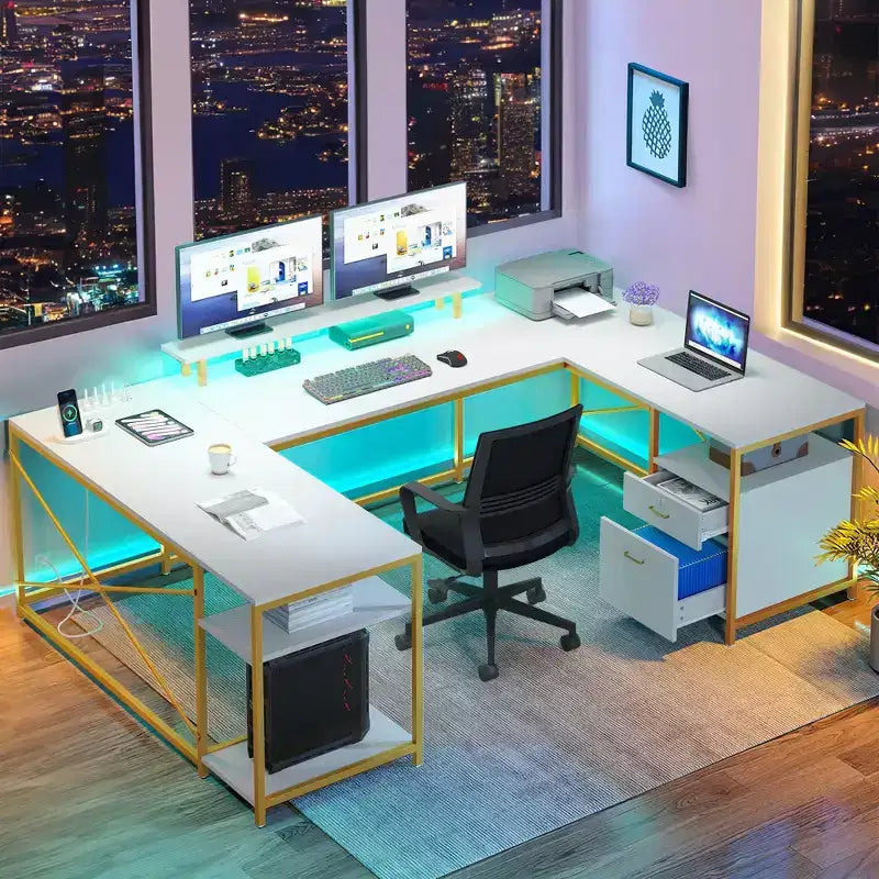 Bureau en U, pouvant être transformé en L