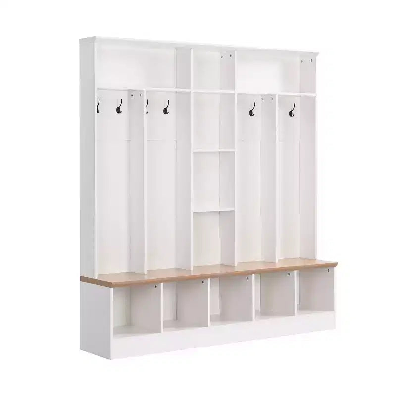Porte-manteau d'entrée avec banc de rangement et 8 patères