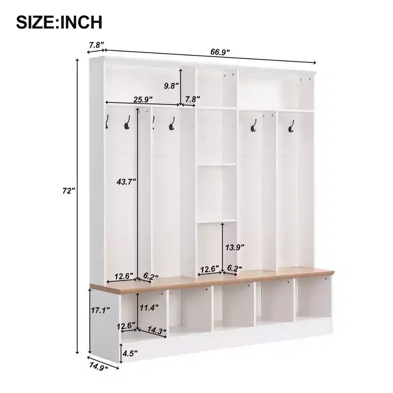 Porte-manteau d'entrée avec banc de rangement et 8 patères
