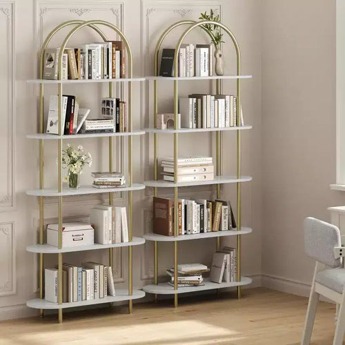 COZONY 71 Arched Bookshelf Set of 2 5-Tier Open Display Rack with Metal Frame for Bedroom Living Room Home Office