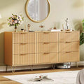 Fluted Dresser with 9 Drawers 63 Wide Modern Chest of Wooden Drawers with Metal Handle Wide Clothes Storage Organizer for Living Room