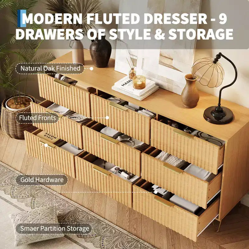 Commode à neuf tiroirs avec rainures