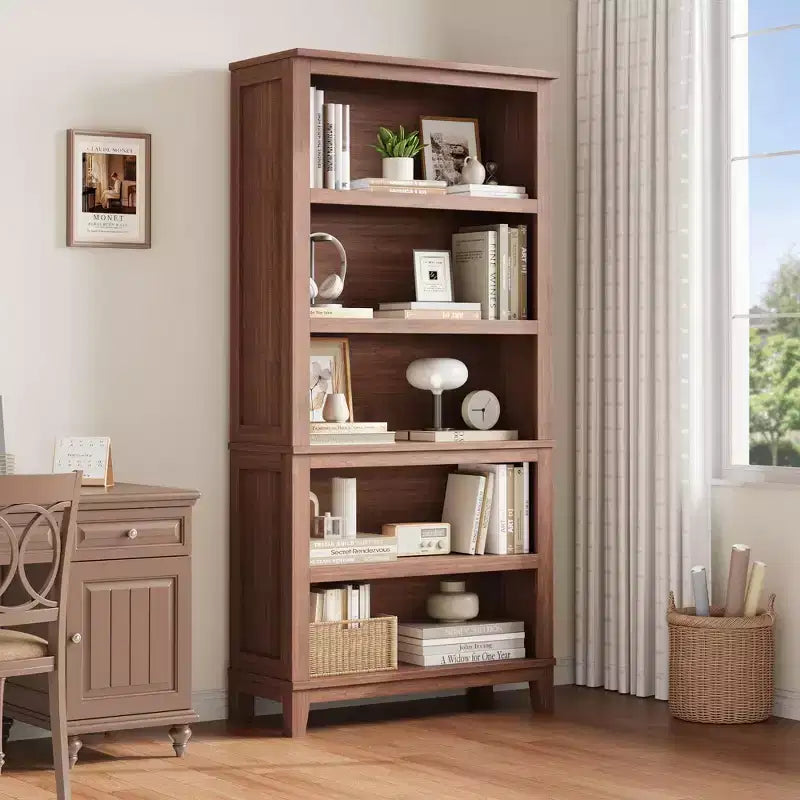 Modern 71 Inch 5-Tier Wooden Bookcase Adjustable Bookshelves Sturdy Floor Standing Display Shelf for Small Spaces Apartment Office Bedroom