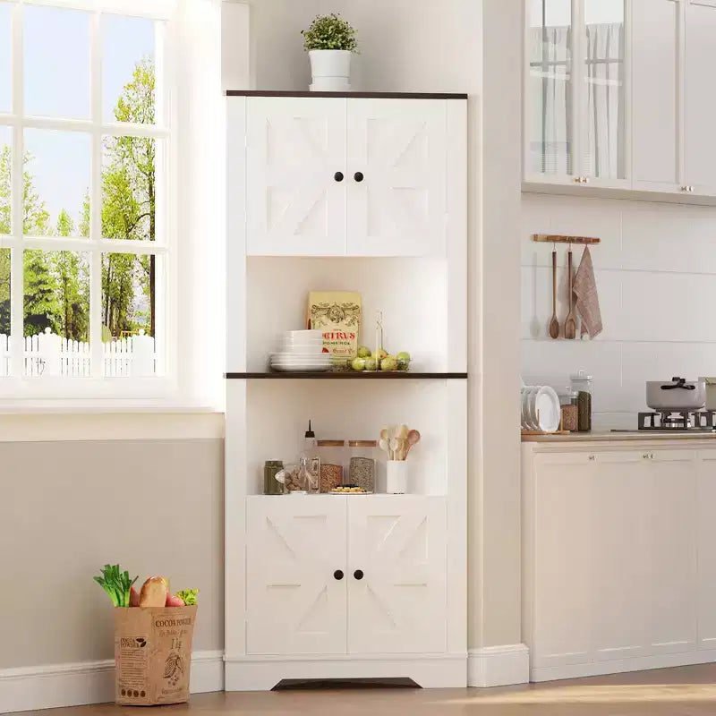 Farmhouse Small Floor Corner Storage Cabinet Narrow Organizer Cabinet with Door & Adjustable Shelf Ideal for Bathroom Pantry and Living Room