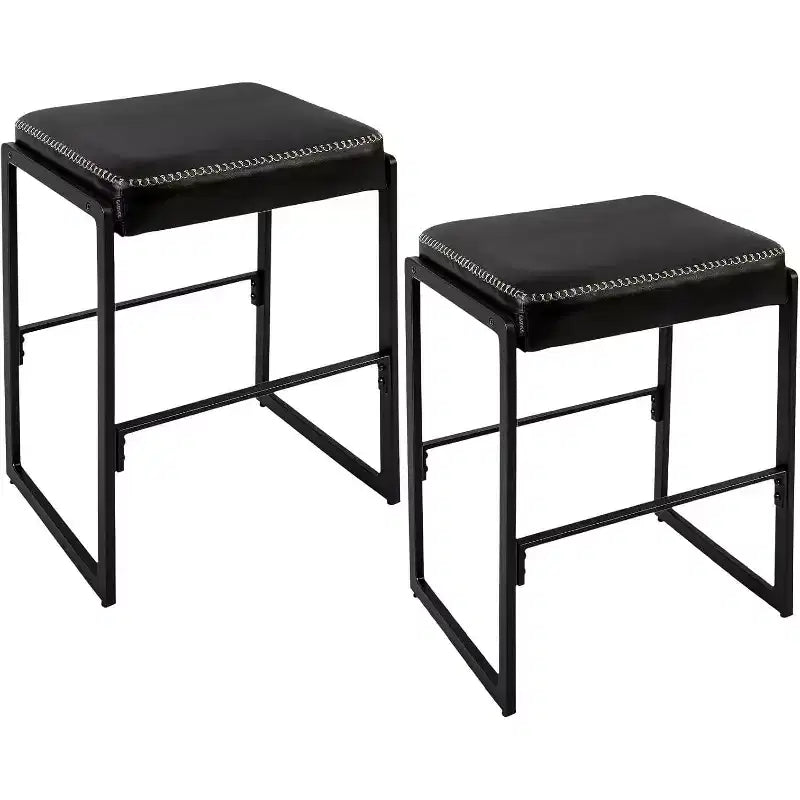 26-Inch Mid-Century Bar Stools Set of 2 Modern Synthetic Leather Counter Height Stools with Stitching for Kitchen Island Dining Room & Home Bar