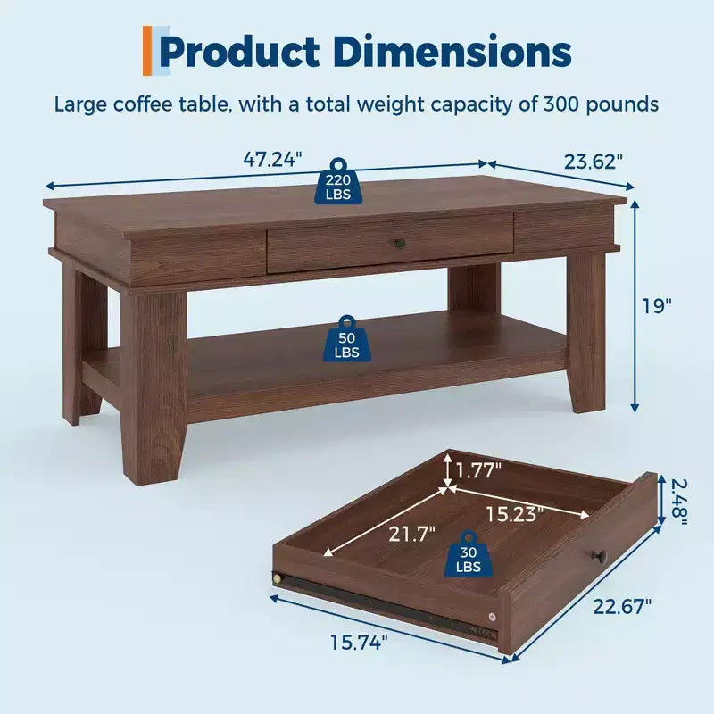 Table basse rustique en noyer