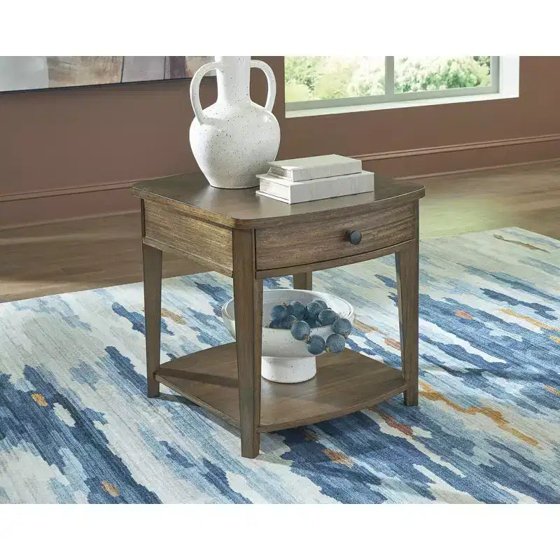Signature Design by Ashley Burkbyer Rectangular End Table with Drawer and Lower Shelf Brown Finish