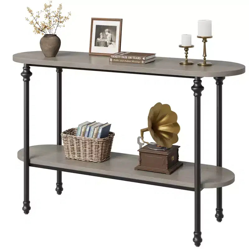 Entryway Console Table 2-Tier Narrow Wooden Skinny Behind Couch Sofa Table with Storage Shelf for Living Room Entryway