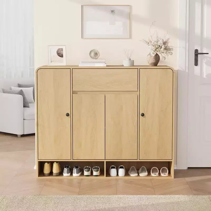 47.2 Freestanding Shoe Storage Cabinet with 4 Doors 1 Drawer & Rounded Corner Narrow Large Capacity Organizer for Entryway Hallway & Living Room
