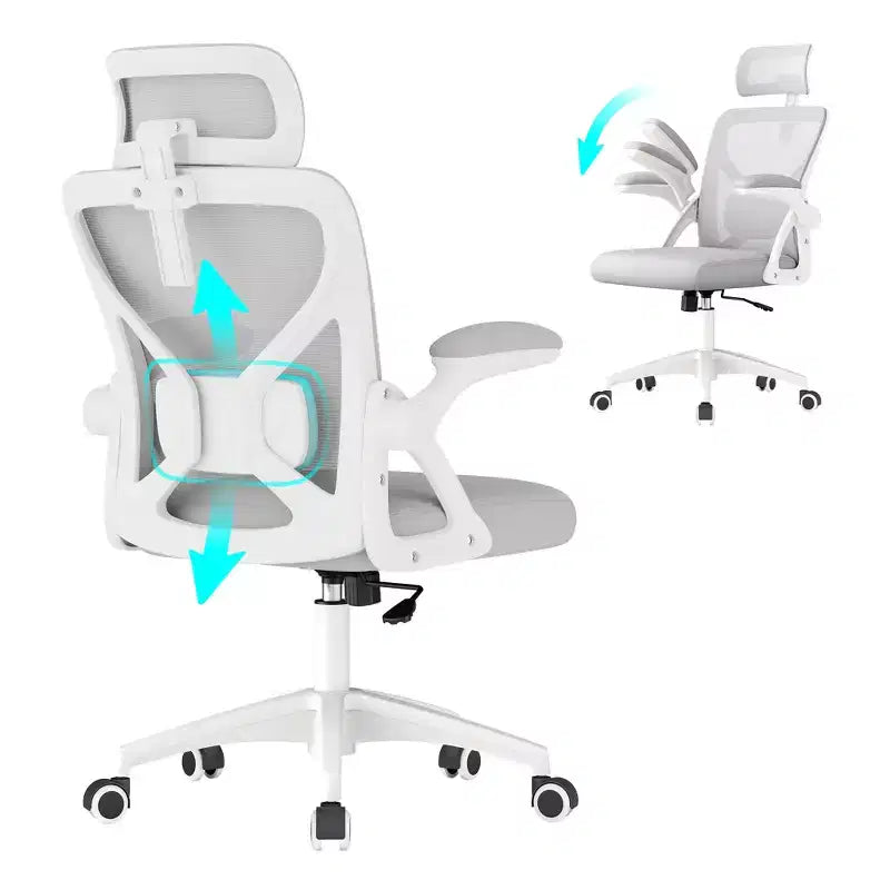 VASAGLE Ergonomic Mesh Office Chair with Adjustable Lumbar Support and Headrest 90-105 Tilt Function Wide Seat FlipUp Armrests