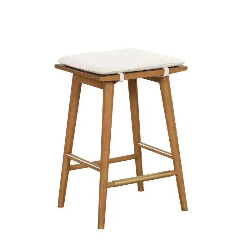 Nathan James Barker Counter Height Barstool: Padded Saddle Seat Solid Rubberwood Legs 24" Tall