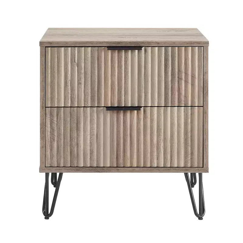 Manhattan Comfort Dumbo 2 Drawer Nightstand Rustic Gray: Modern Design Metal Legs MDF Frame