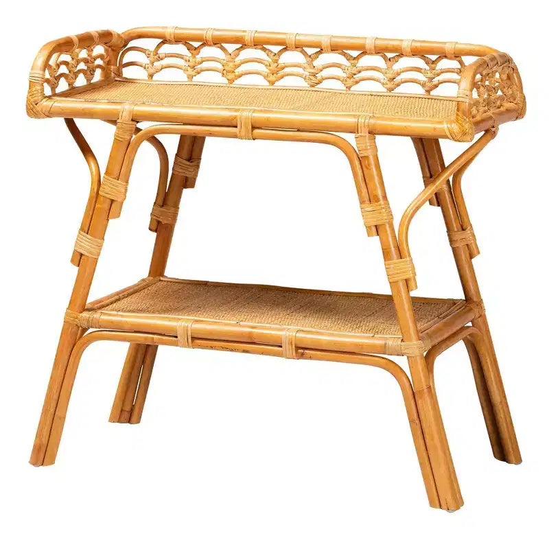 bali & pari Nayana Natural Rattan 2 Tier Console Table Light honey: Handcrafted No Assembly Bohemian Style