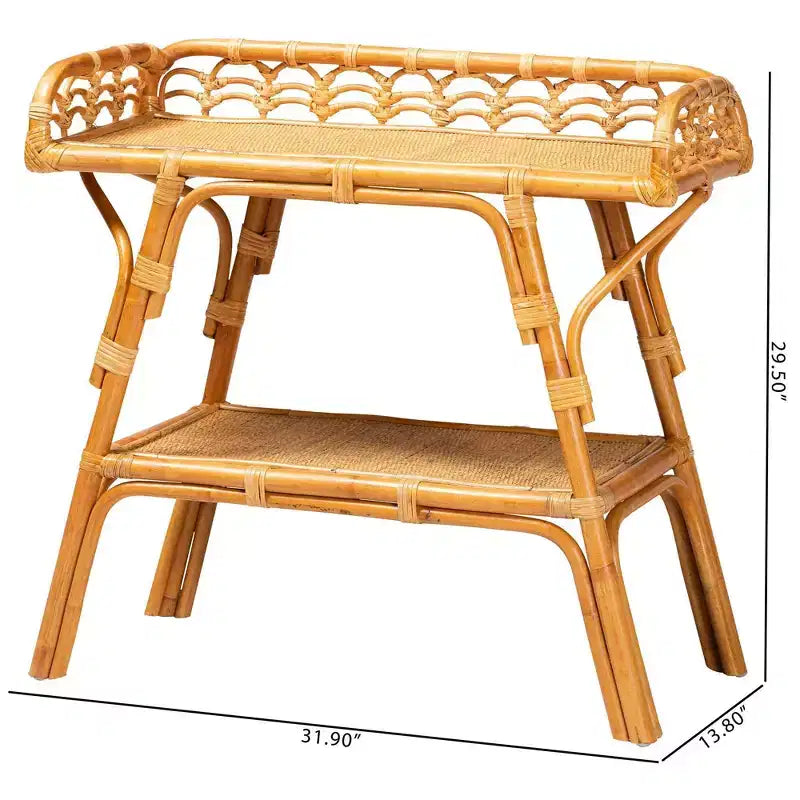 Console double-plateau en rotin naturel
