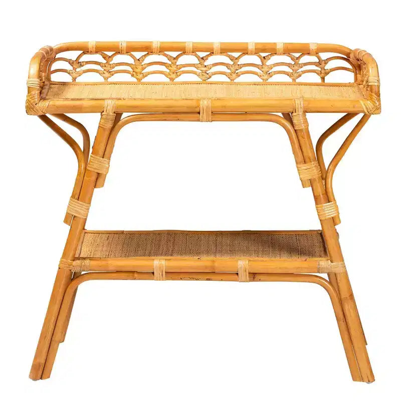 Console double-plateau en rotin naturel