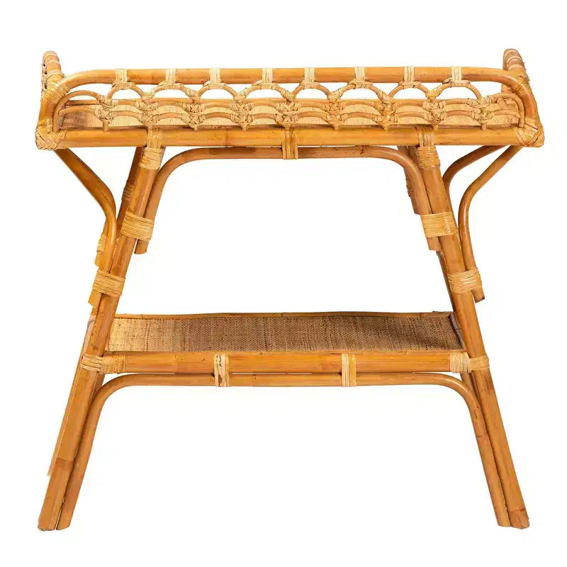 Console double-plateau en rotin naturel