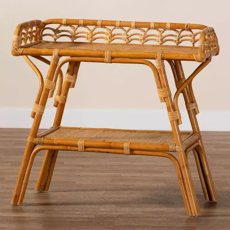 Console double-plateau en rotin naturel