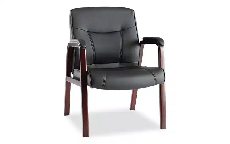 Alera Alera Madaris Series Bonded Leather Guest Chair with Wood Trim Legs 25.39 x 25.98 x 35.62 Black Seat/Back Mahogany Base