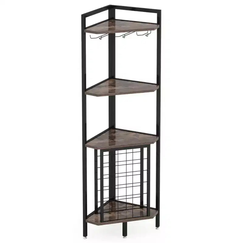 Tribesigns Corner Home Bar Racks 4-Tier Liquor Shelf with Glass Holder