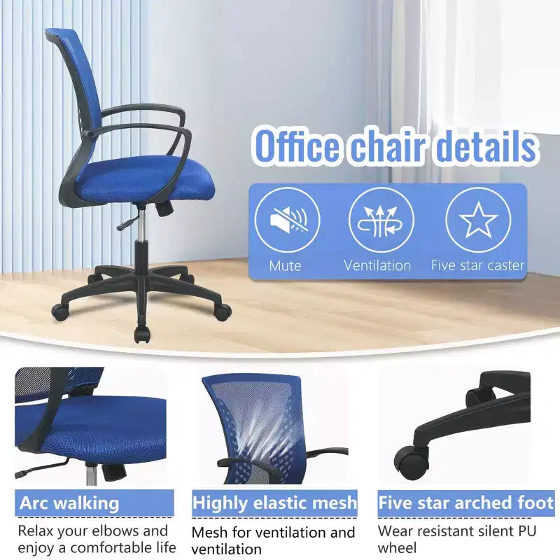 Chaise de bureau mi-dossier avec support lombaire rotatif