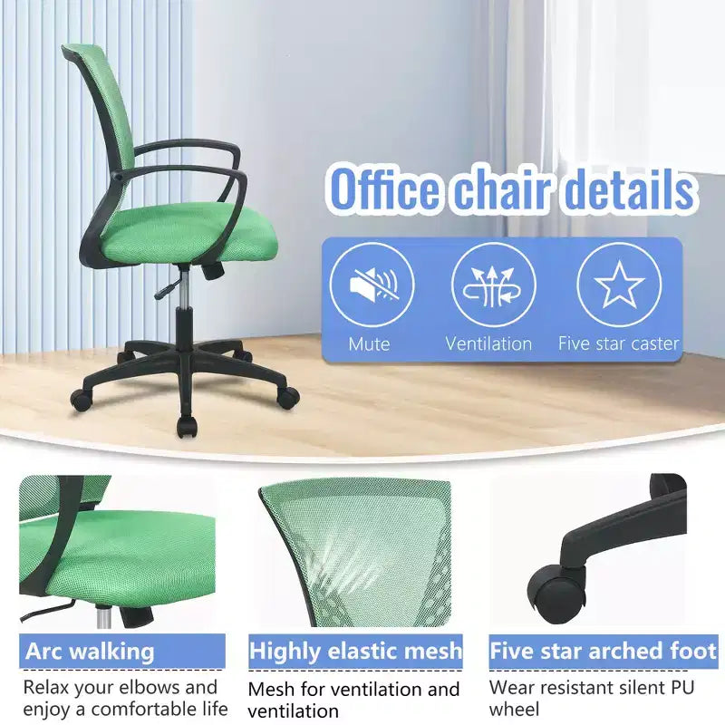 Chaise de bureau mi-dossier avec support lombaire rotatif