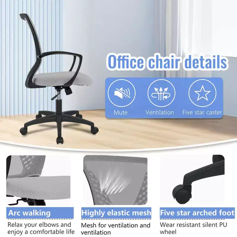 Chaise de bureau mi-dossier avec support lombaire rotatif