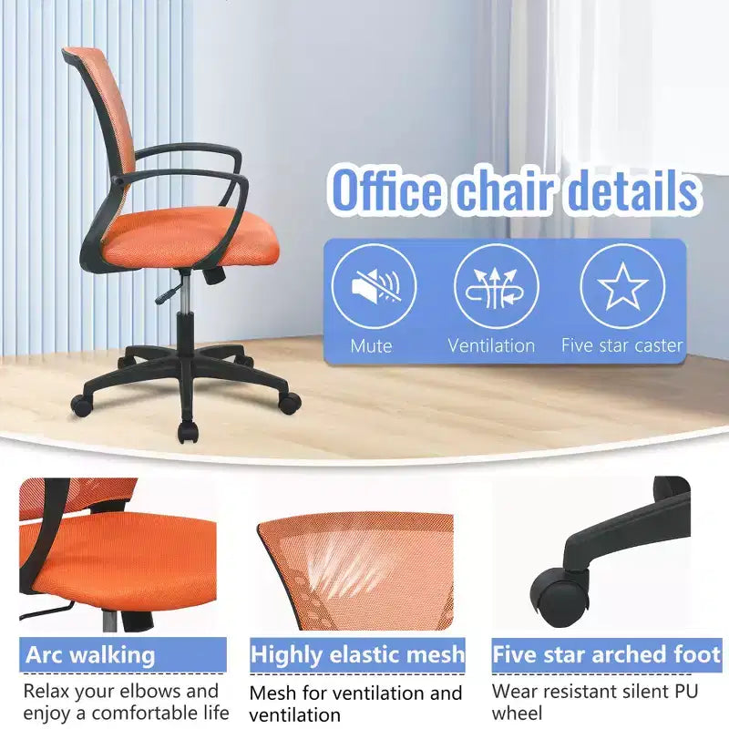 Chaise de bureau mi-dossier avec support lombaire rotatif