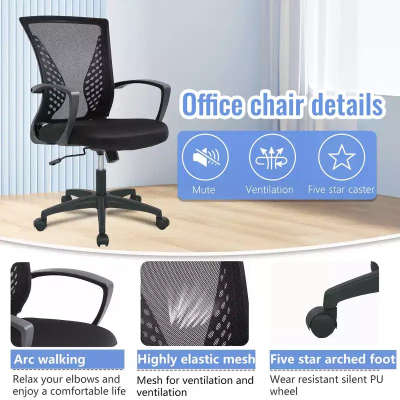 Chaise de bureau mi-dossier avec support lombaire rotatif