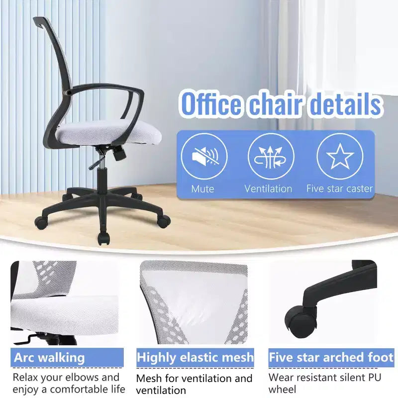 Chaise de bureau mi-dossier avec support lombaire rotatif