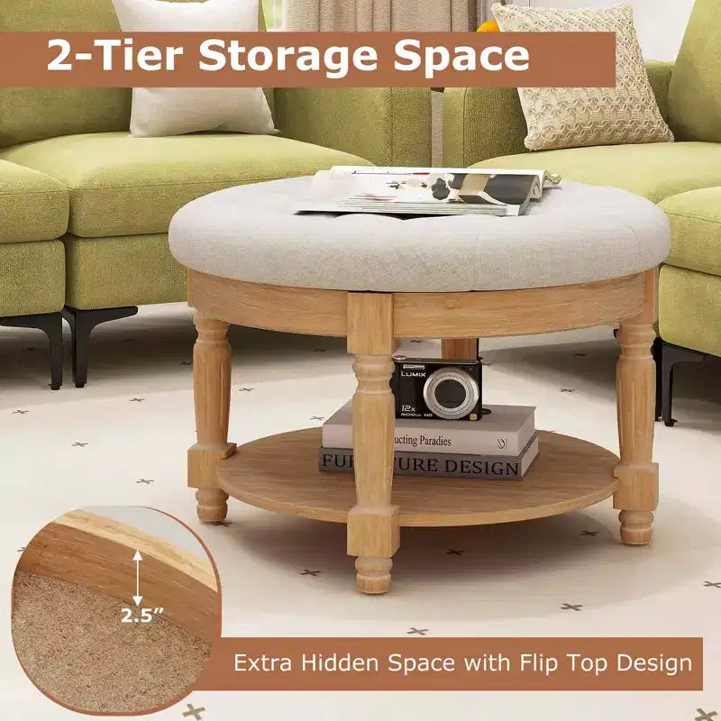 Grand pouf rond table basse pouf de rangement
